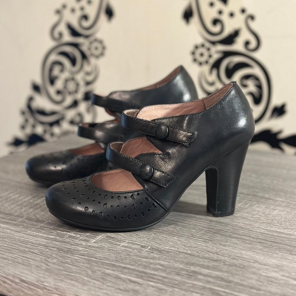 Miz Mooz Black Triple Strap Mary Jane Heels – Size 6 | Vintage Pin-Up Style